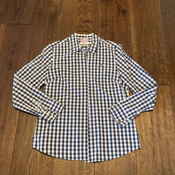Navy Check Vineyard Vines Shirt - Sz 6 - Picture 1 of 5